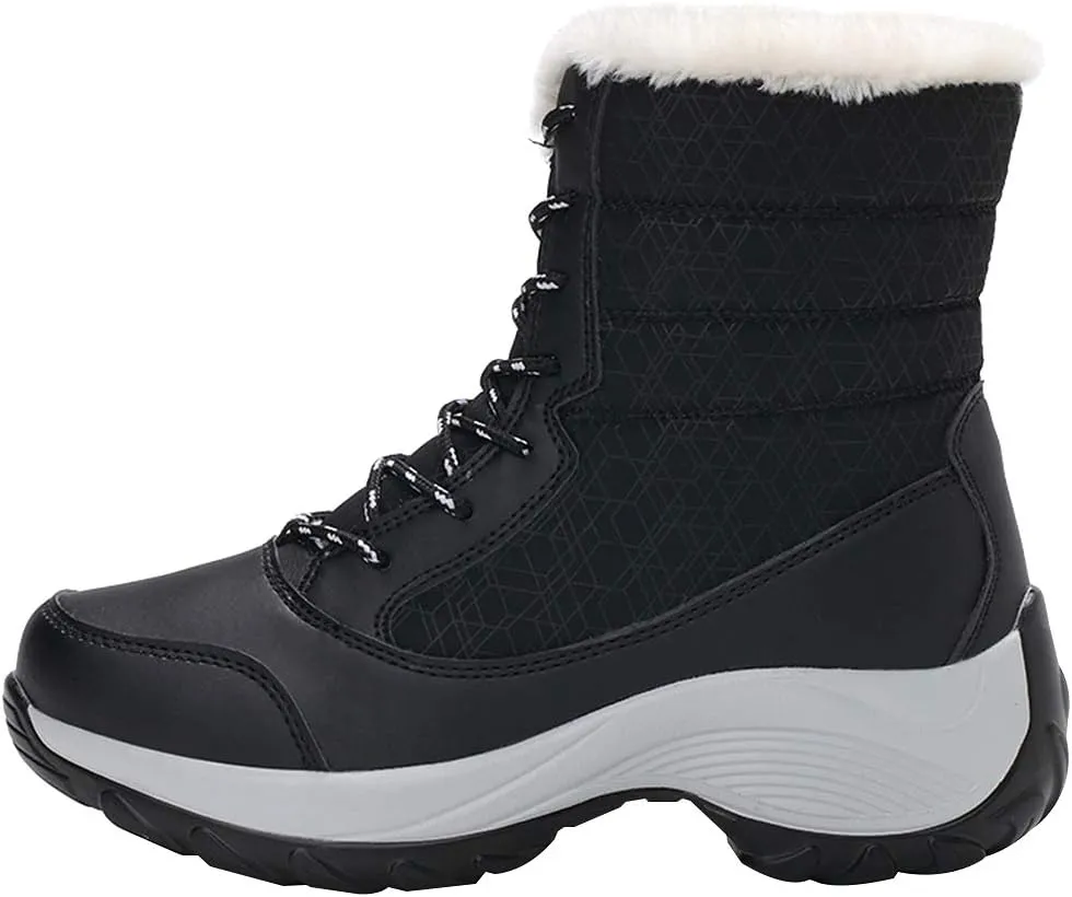 Women's Thermal Mid-Calf Snow Boots Waterproof Platform Lace-Up Winter Outdoor Shoes