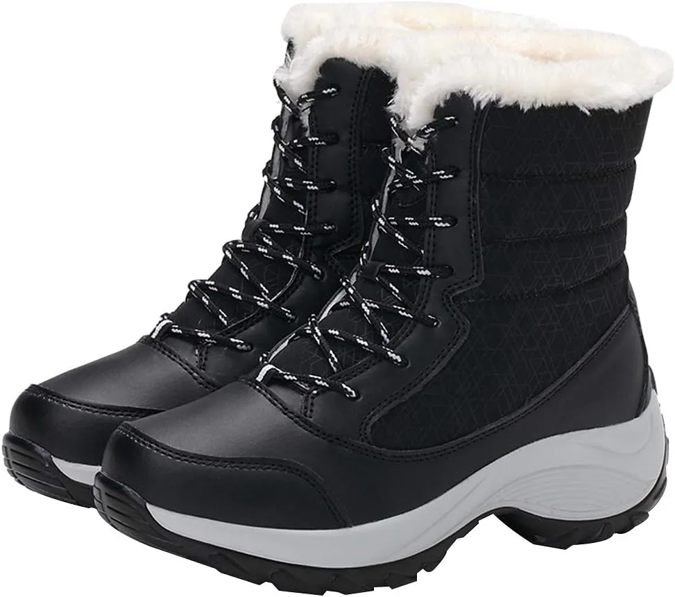 Women's Thermal Mid-Calf Snow Boots Waterproof Platform Lace-Up Winter Outdoor Shoes