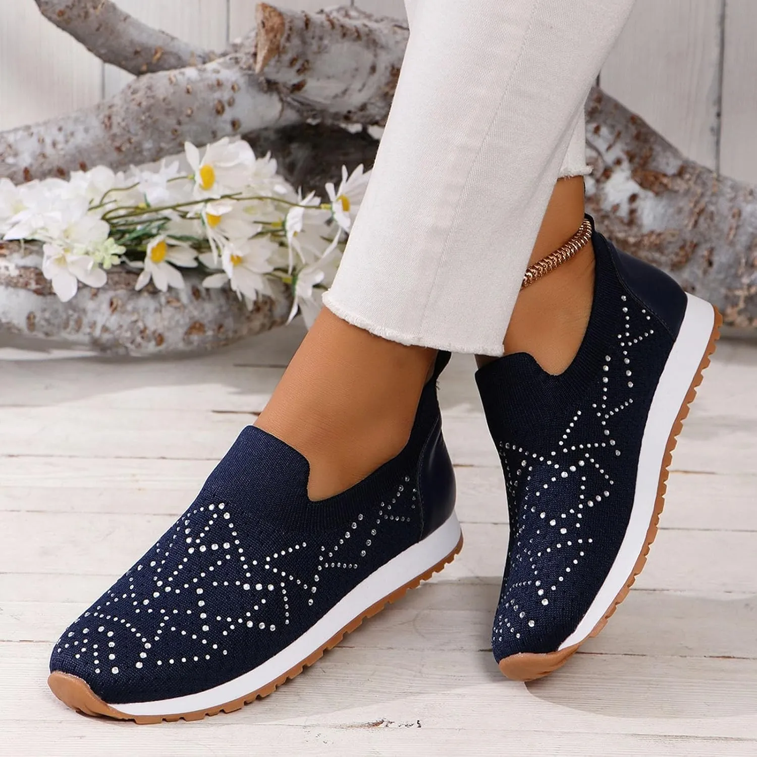 Womens Walking Shoes Slip On Casual Sneakers Breathable Mesh Shoes Casual Comfy for Mens Running