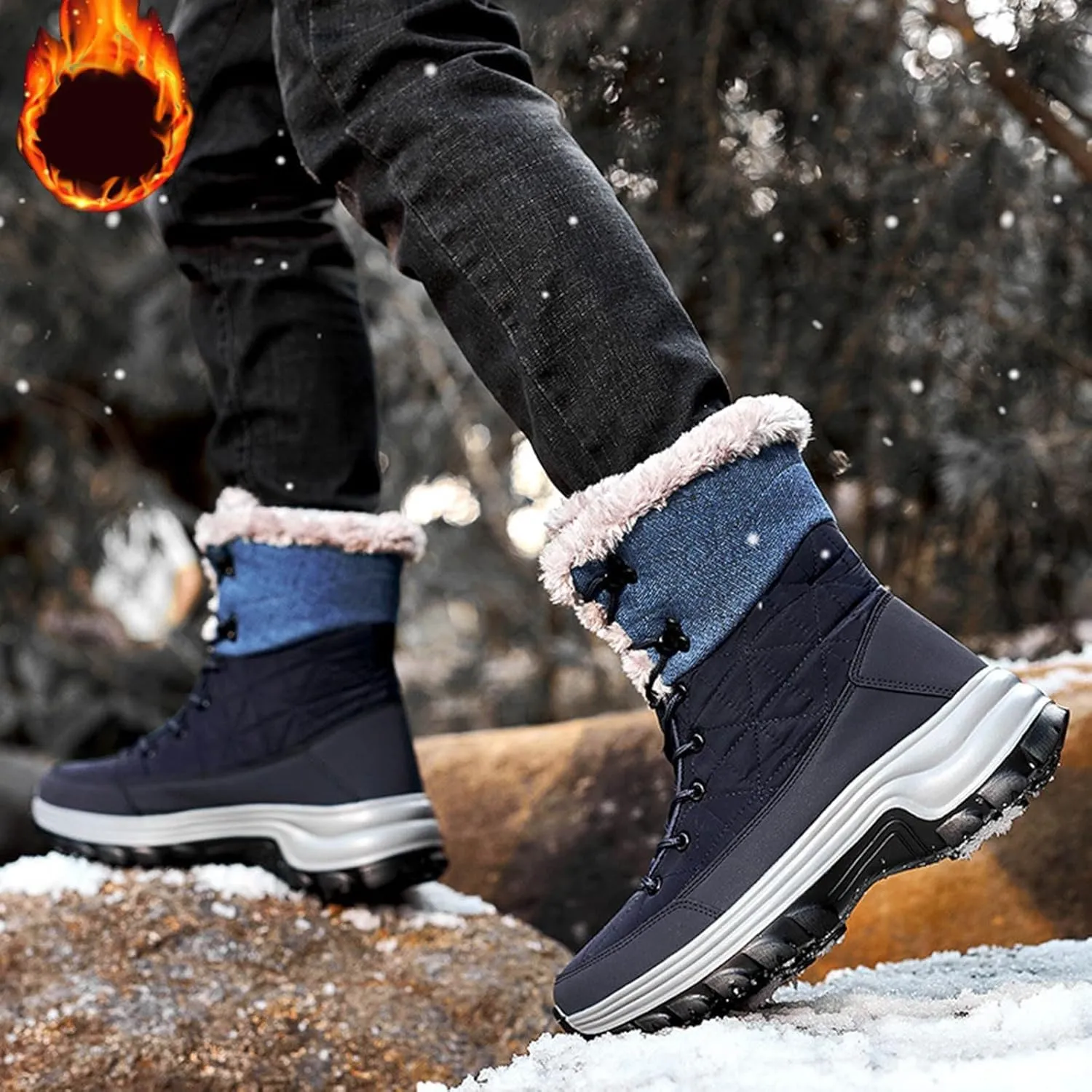 Women's Winter Snow Boots Waterproof Insulated Warm Fur Lined Ankle Booties Anti-Slip Slip On Walking Comfortable Outdoor