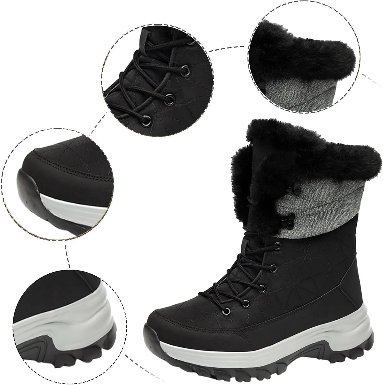 Women's Winter Snow Boots Waterproof Insulated Warm Fur Lined Ankle Booties Anti-Slip Slip On Walking Comfortable Outdoor