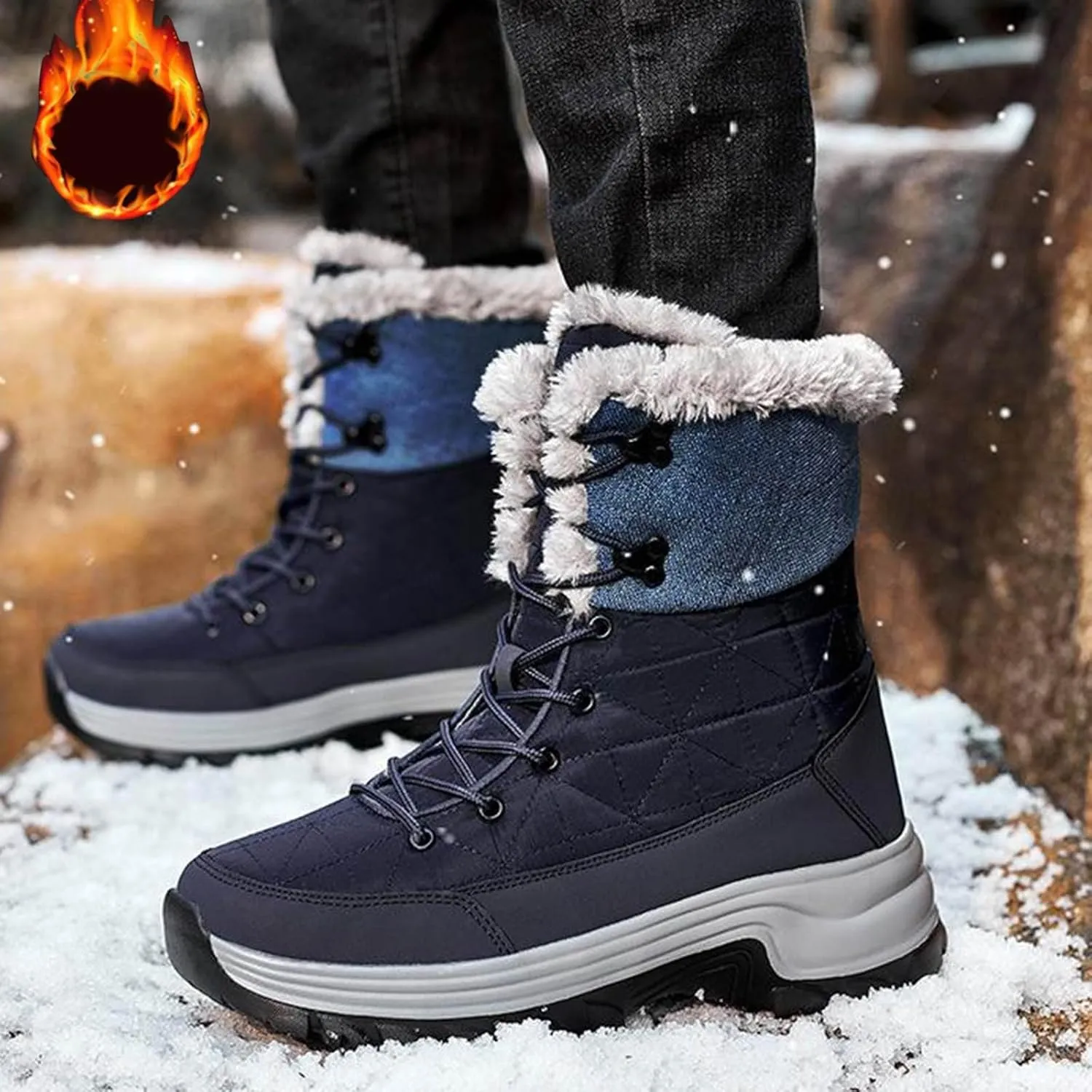 Women's Winter Snow Boots Waterproof Insulated Warm Fur Lined Ankle Booties Anti-Slip Slip On Walking Comfortable Outdoor