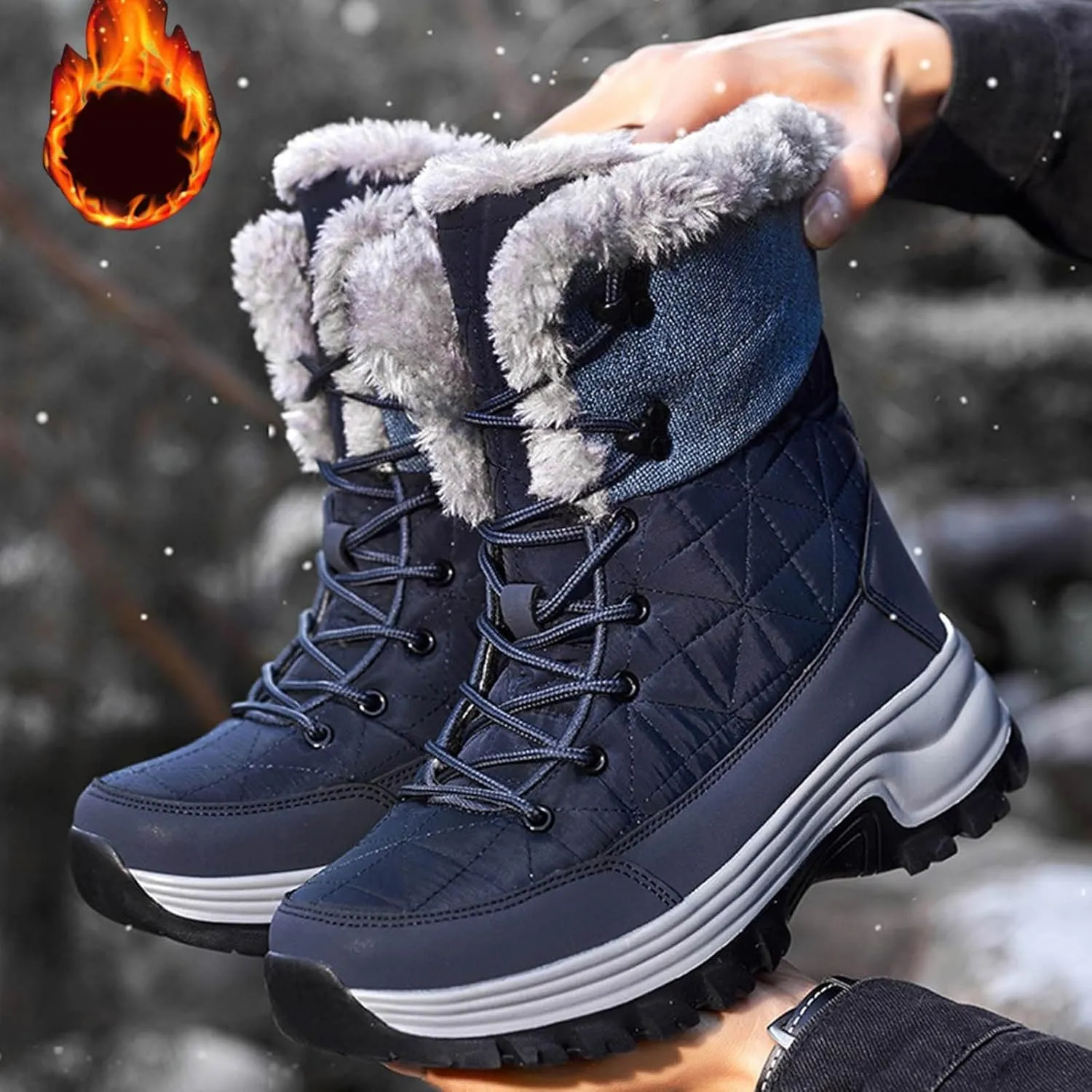Women's Winter Snow Boots Waterproof Insulated Warm Fur Lined Ankle Booties Anti-Slip Slip On Walking Comfortable Outdoor
