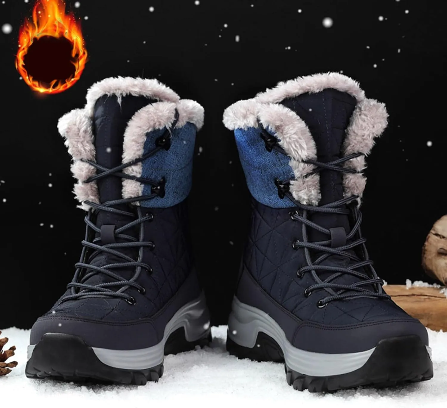 Women's Winter Snow Boots Waterproof Insulated Warm Fur Lined Ankle Booties Anti-Slip Slip On Walking Comfortable Outdoor