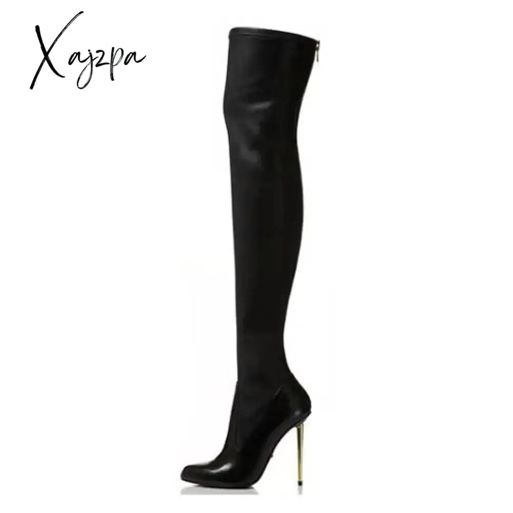 Xajzpa - Women Over The Knee Boots Female Zip Sexy Black Long Boots Woman Thin Heel Ladies Pointed Toe Party Boots Women's Autumn Shoes