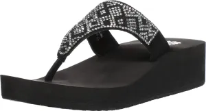 Yellow Box Suki Black Leather Low Wedge Eva Flip Flop Fashion Sandals