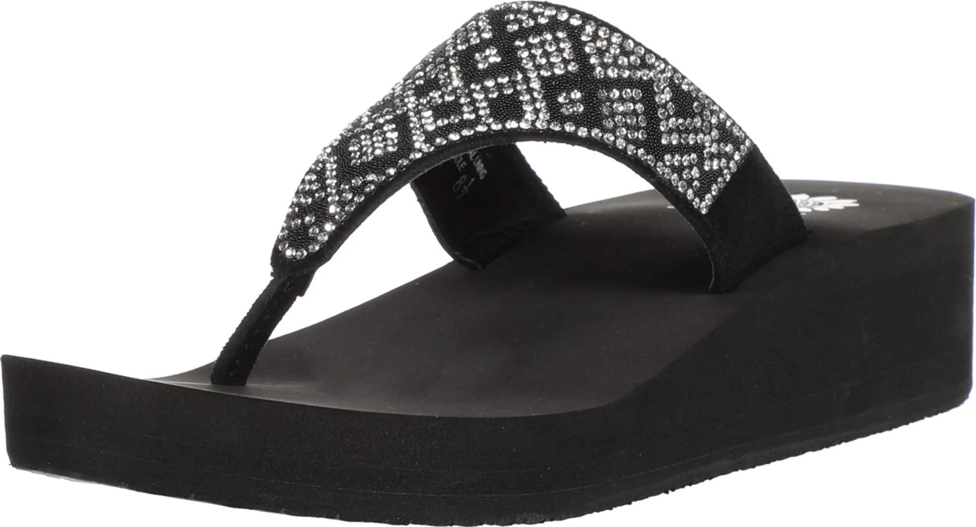 Yellow Box Suki Black Leather Low Wedge Eva Flip Flop Fashion Sandals