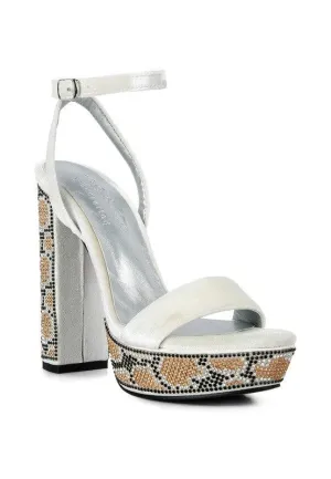 Zircon Diamante Studded High Block Heel Sandals Zircon Diamante Studded High Block Heel Sandals